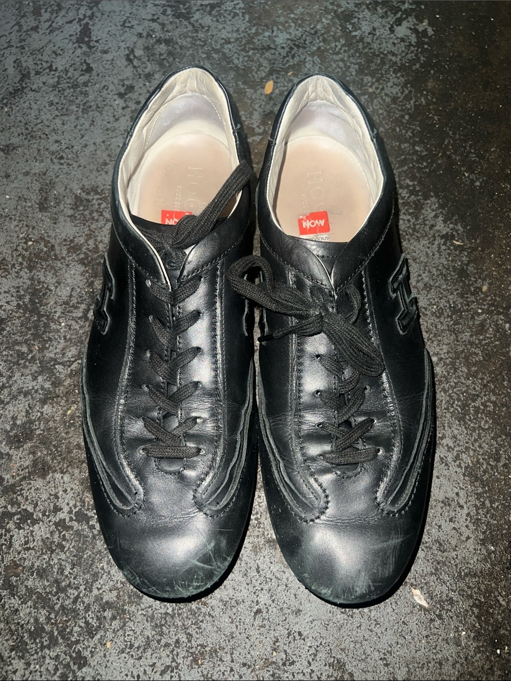 Hogan Black Leather Lace-Up Sneakers